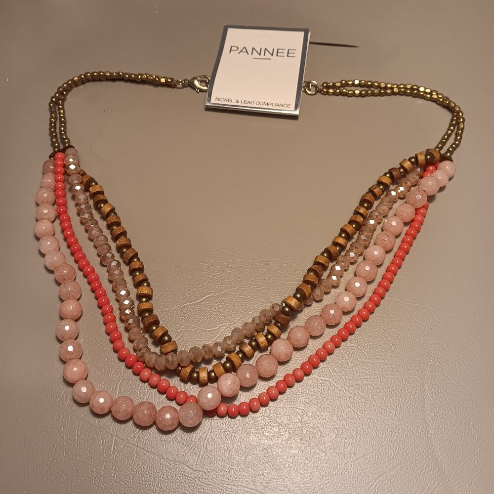 Pannee pink multi-layer necklace & Powered by Pink rhinestone earrings - Picture 2 of 14
